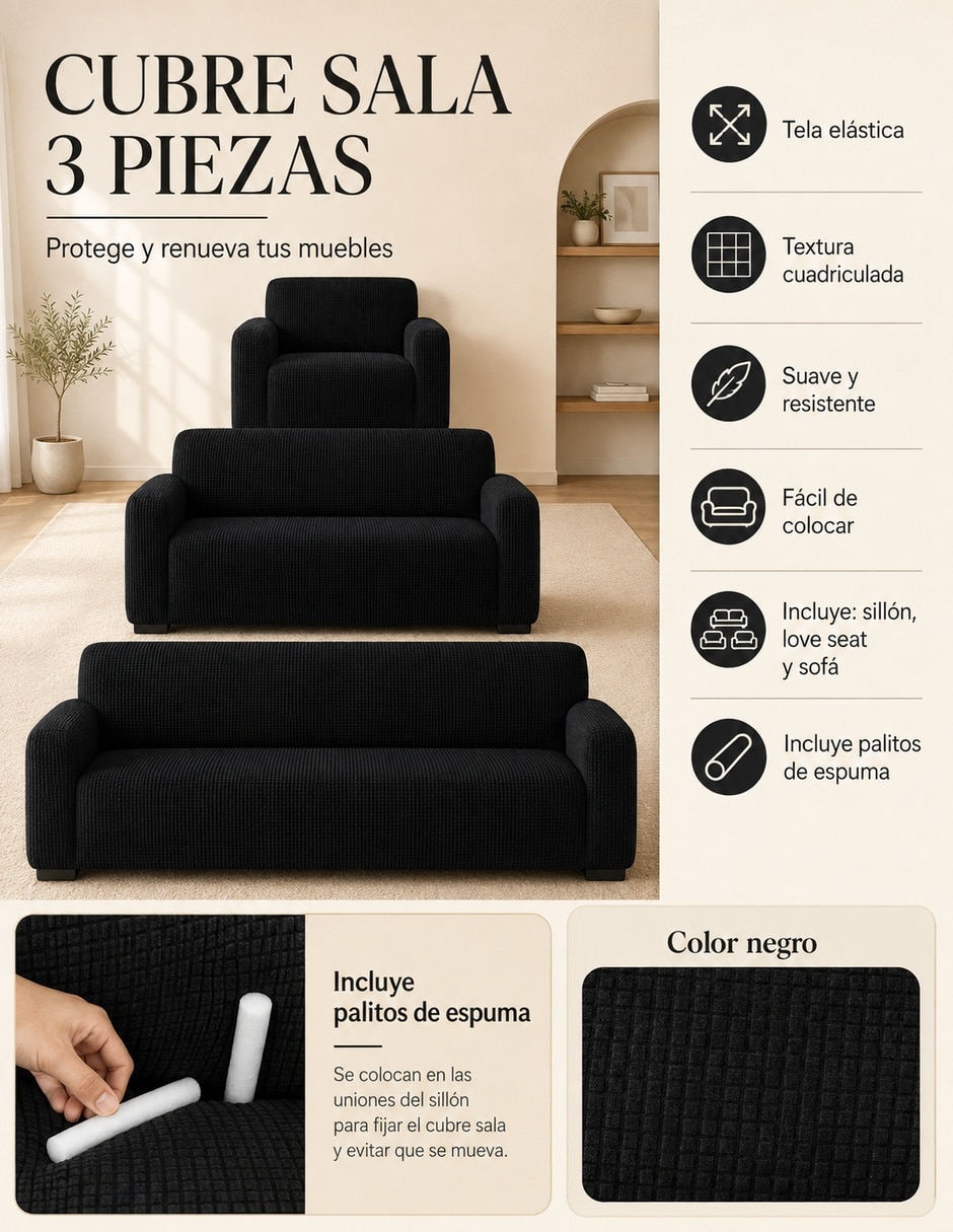 Funda sillón antideslizante 3 piezas Carla Depot