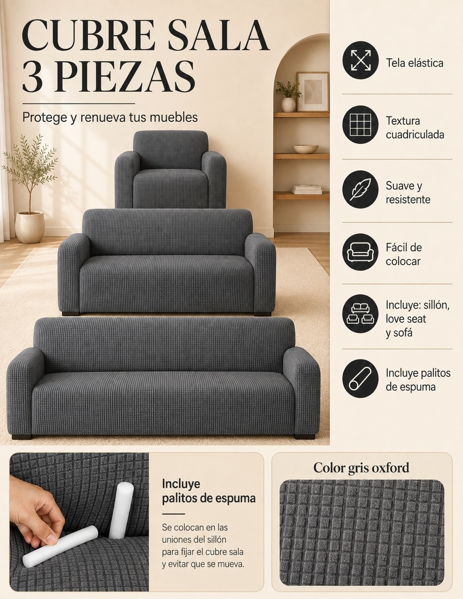 Funda sillón antideslizante 3 piezas Carla Depot