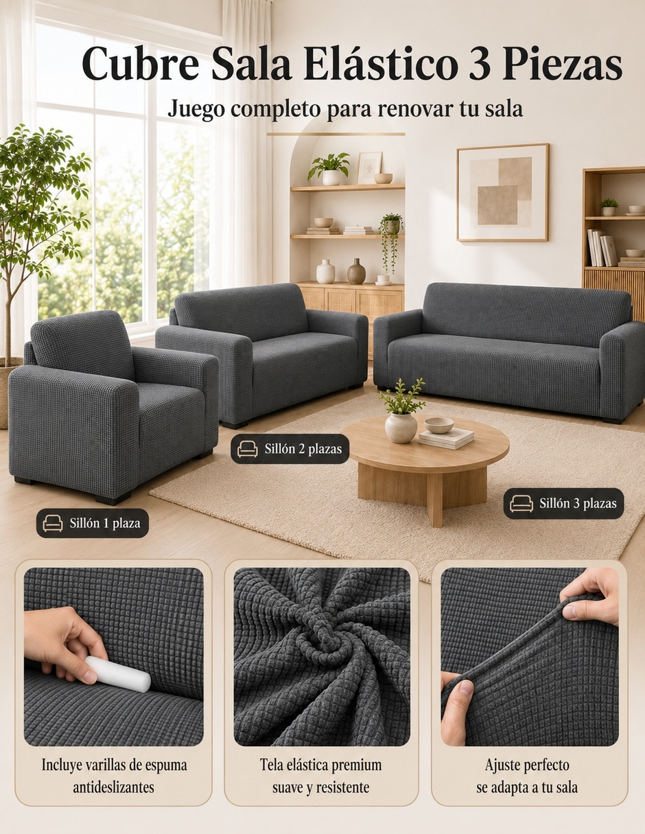 Funda sillón antideslizante 3 piezas Carla Depot