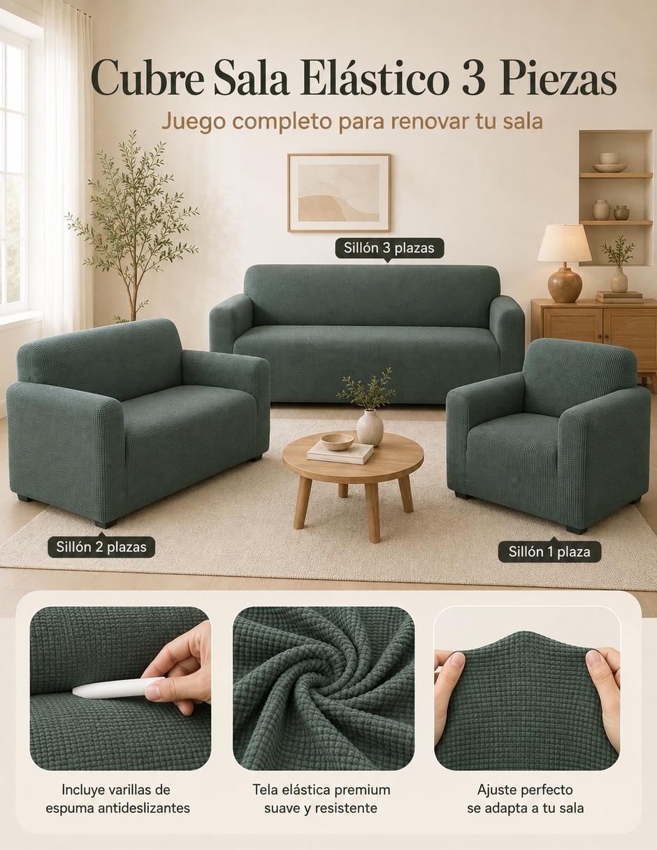 Funda sillón antideslizante 3 piezas 5