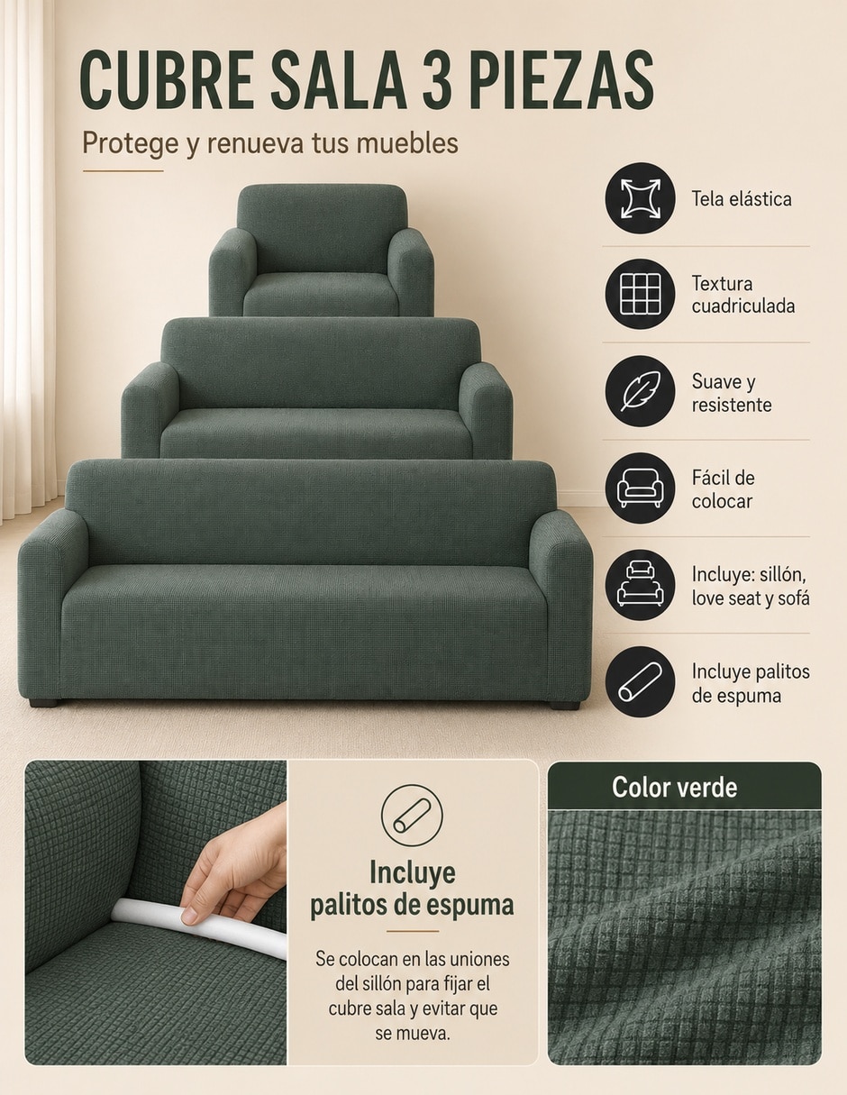 Funda sillón antideslizante 3 piezas 4