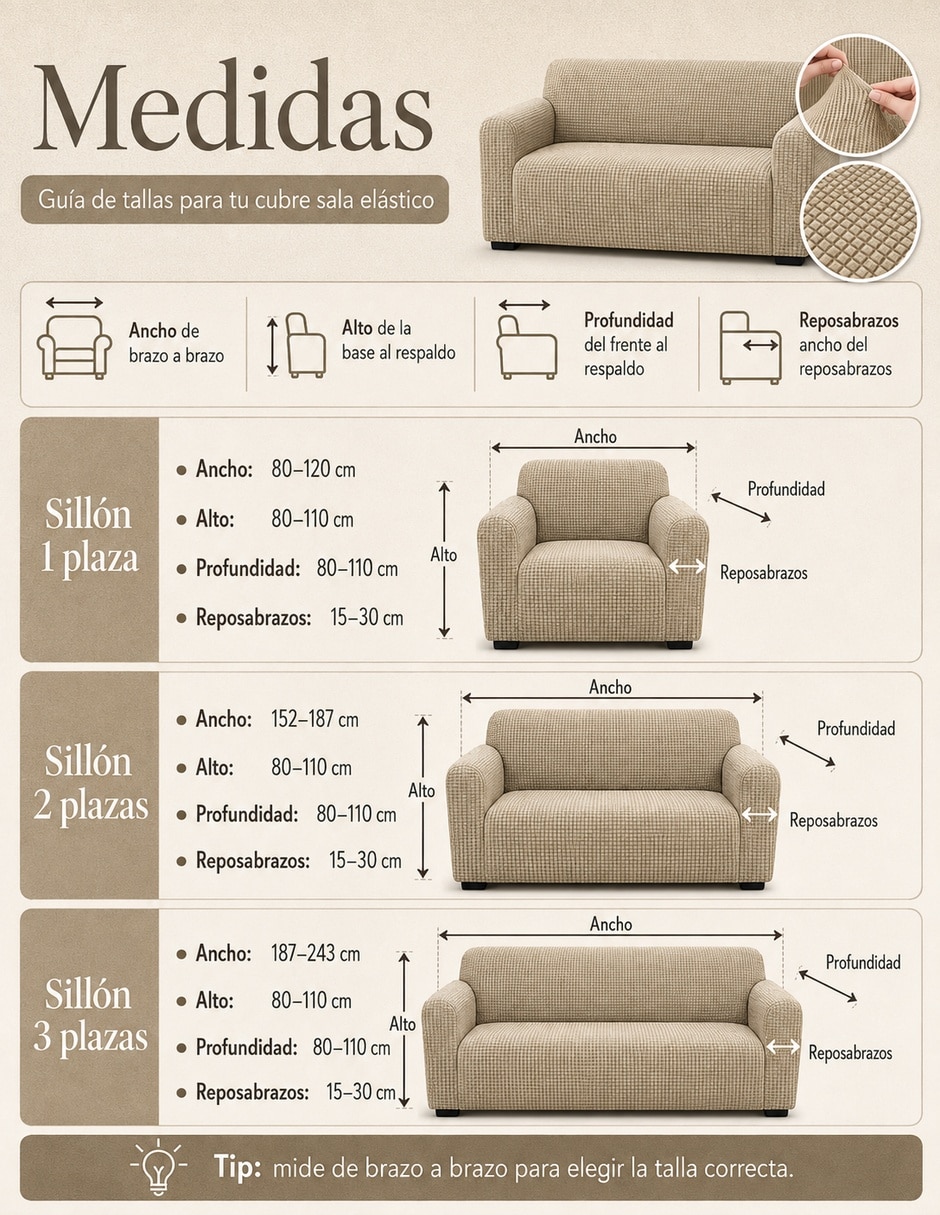 Funda sillón antideslizante 3 piezas Carla Depot