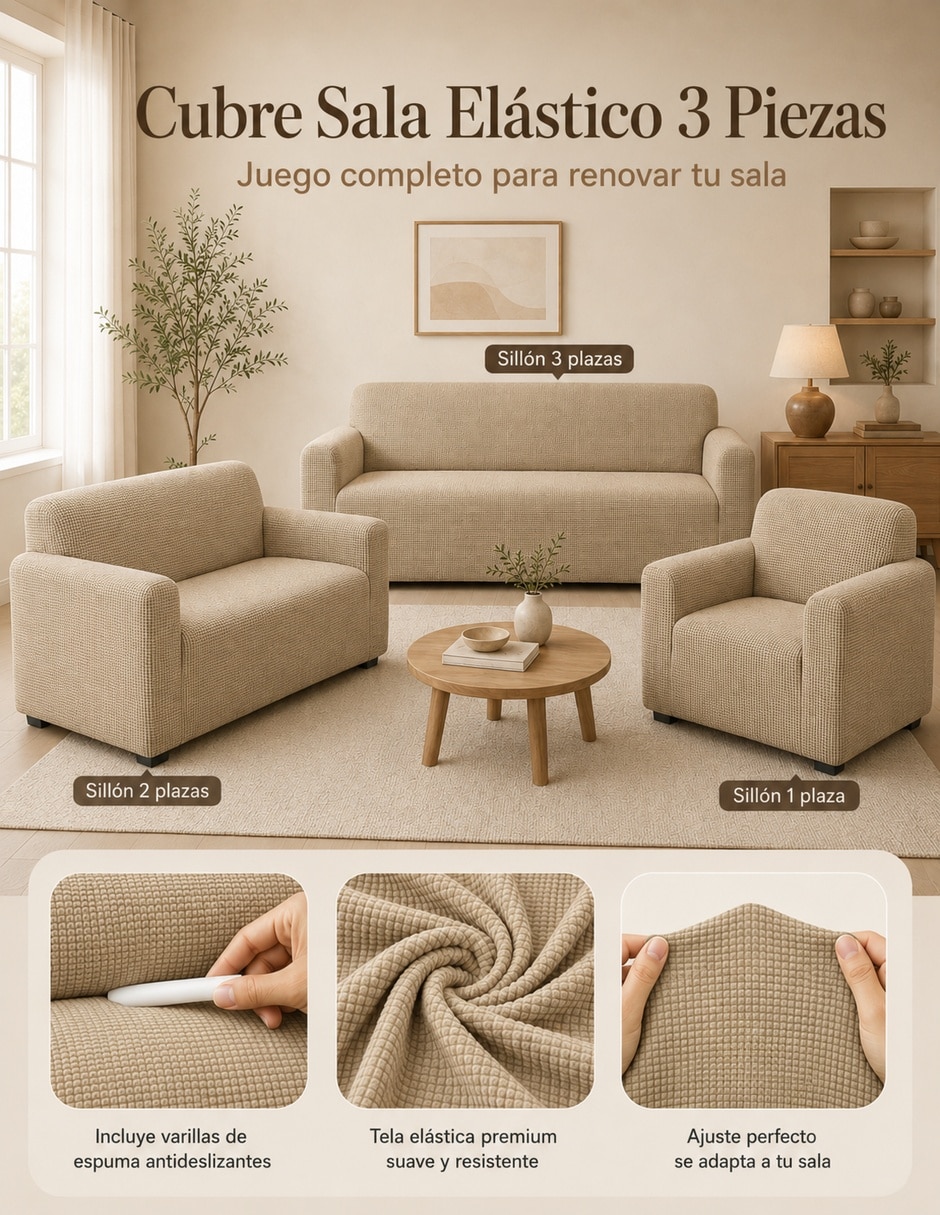 Funda sillón antideslizante 3 piezas Carla Depot