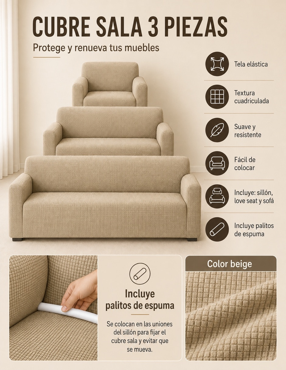 Funda sillón antideslizante 3 piezas Carla Depot