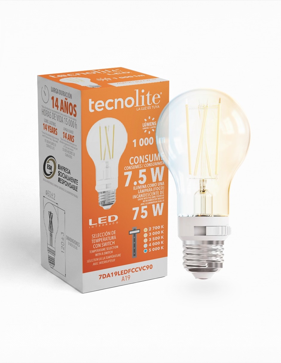 Foco LED 75 W de consumo 7 W de iluminación 1000 lm lúmenes 3