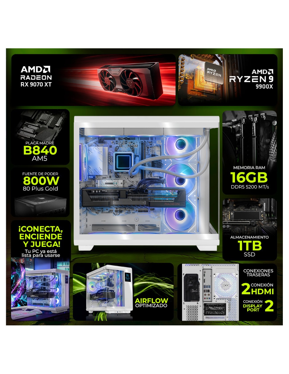 Computadora gamer 31.5 pulgadas Full HD AMD Ryzen 9 AMD Radeon RX 9070 XT 16 GB RAM 1 TB