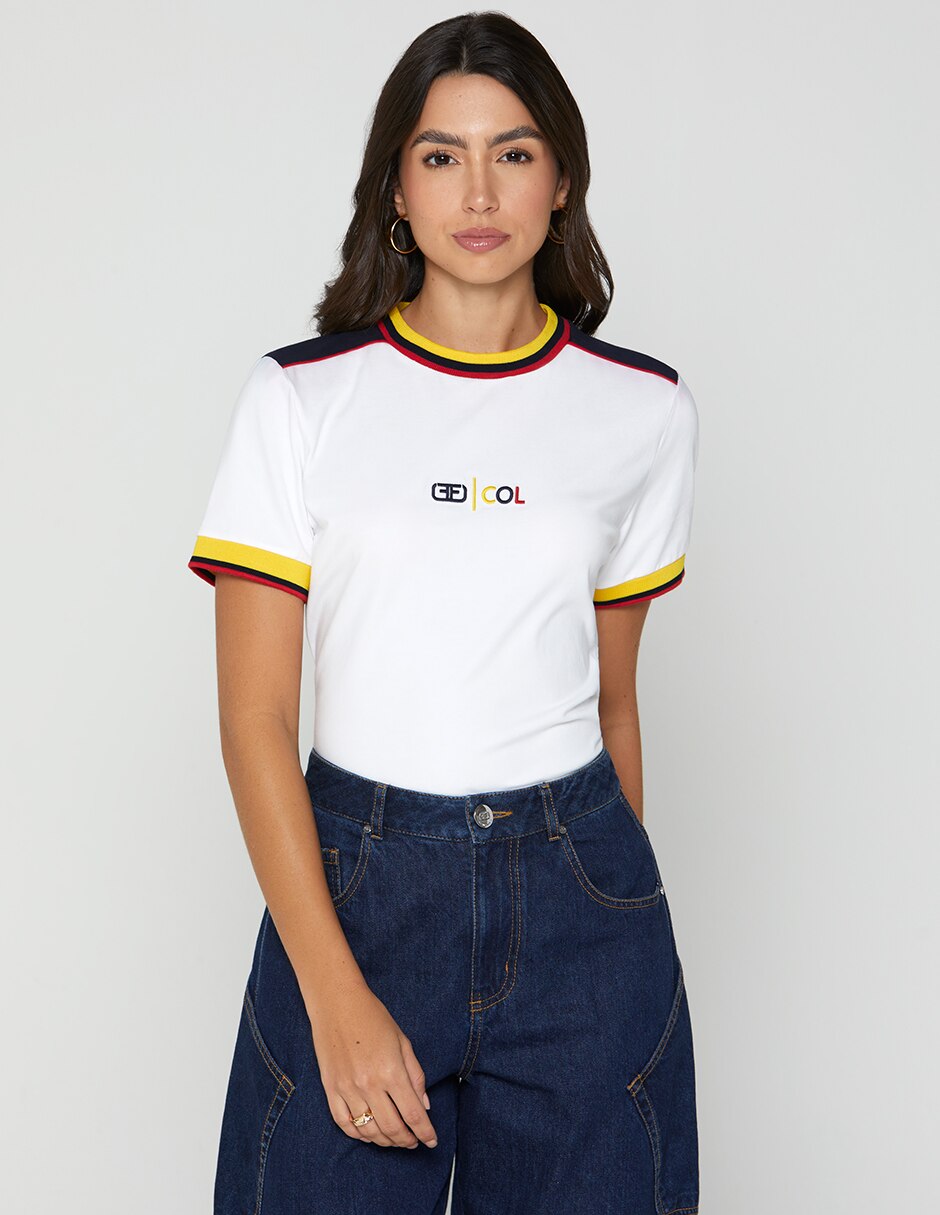 Playera manga corta Colombia cuello redondo mujer