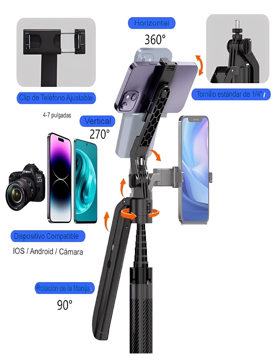 Selfie stick commy-7558 con control remoto 5