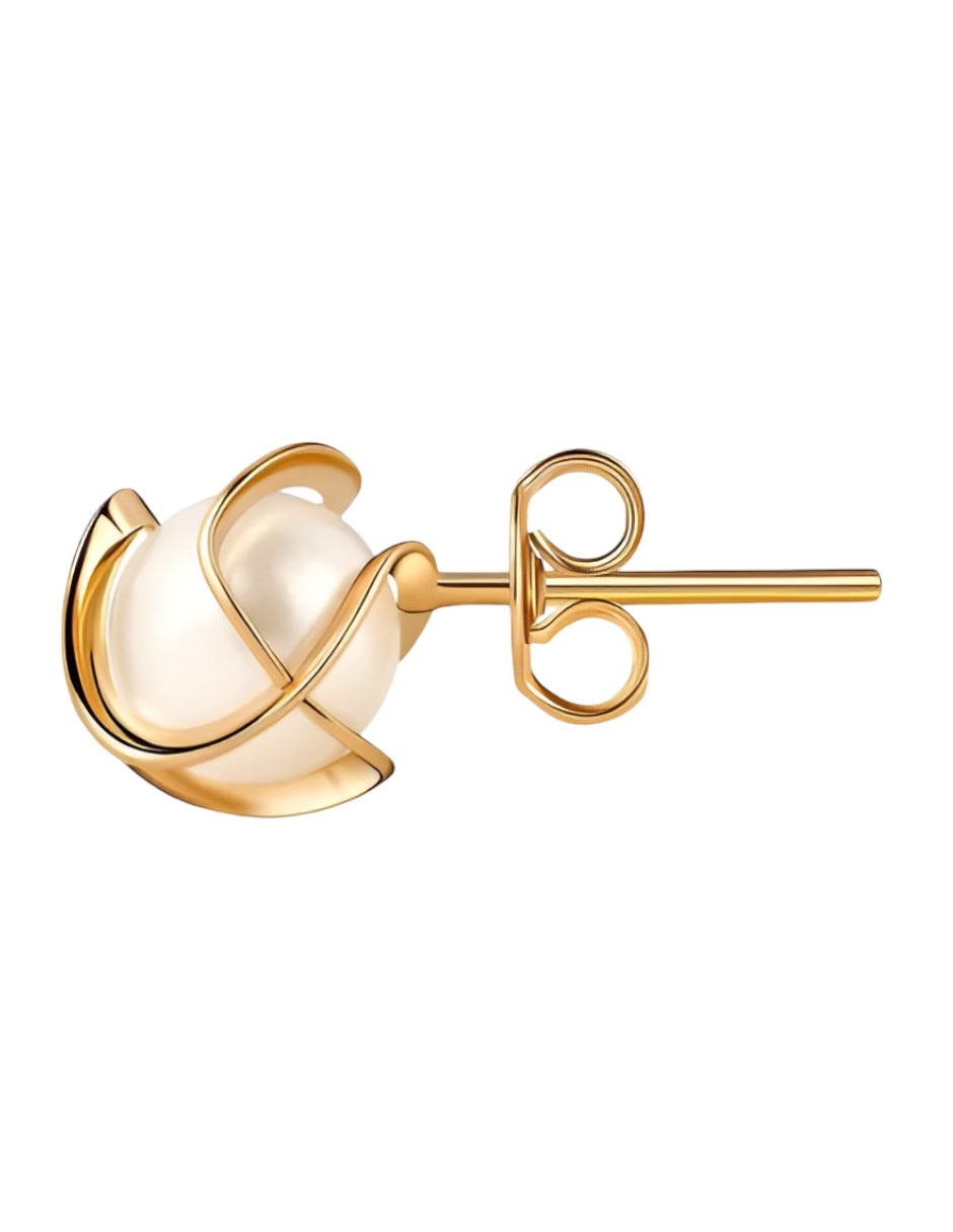 Aretes cortos de perla con acabado brillante