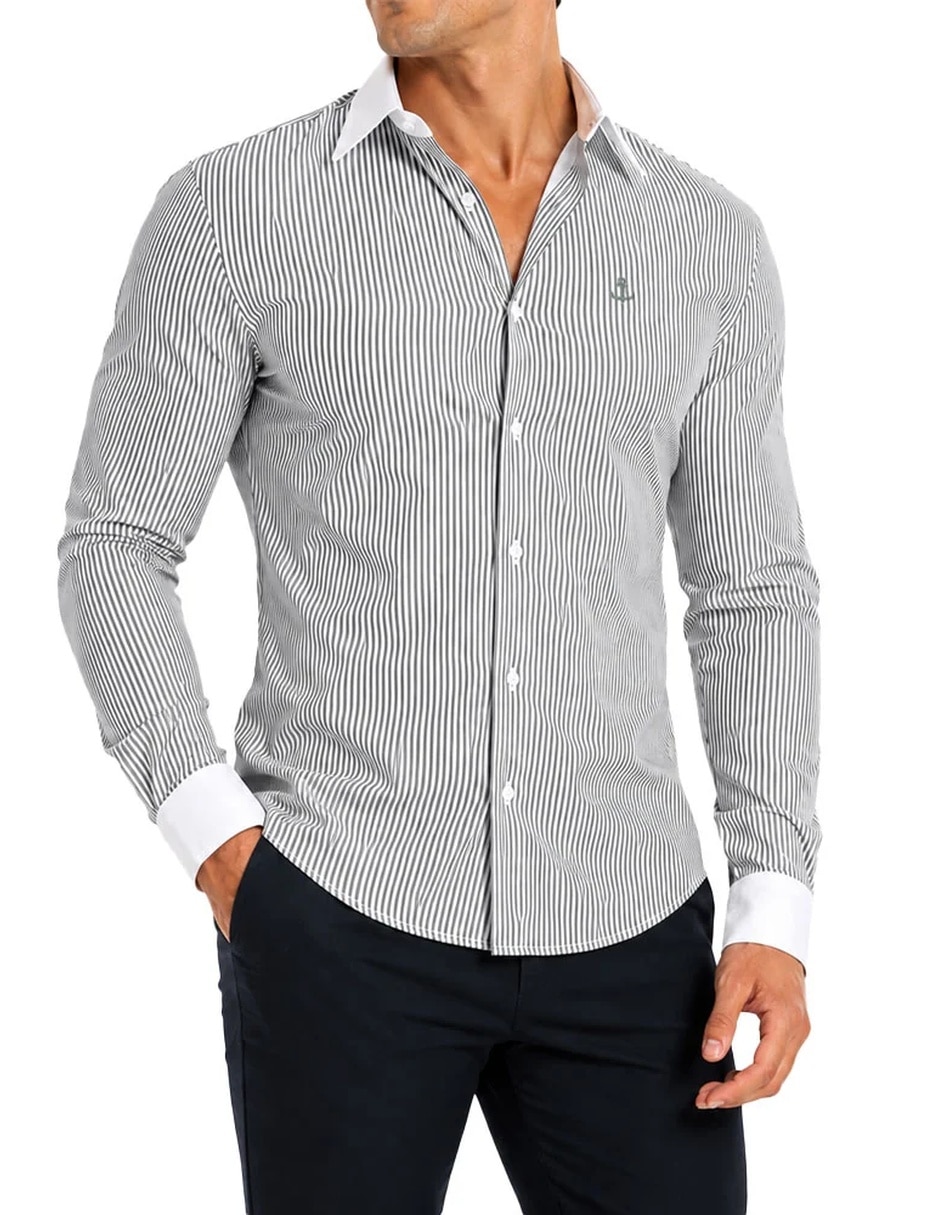 Camisa casual manga larga para hombre 6