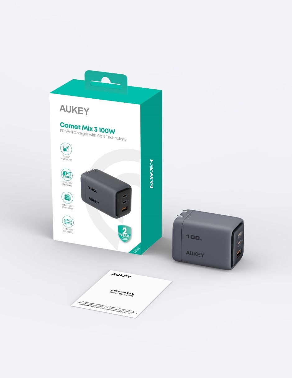 Cargador pared Aukey USB + USB tipo A + USB tipo C 100 W