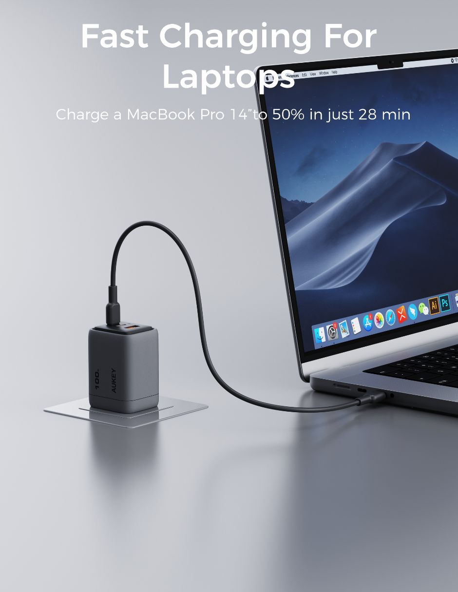 Cargador pared Aukey USB + USB tipo A + USB tipo C 100 W