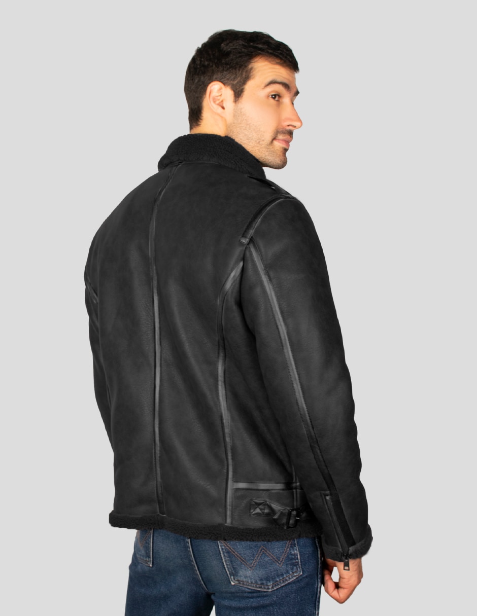 Chamarra para motociclista cuello a contraste para hombre 6