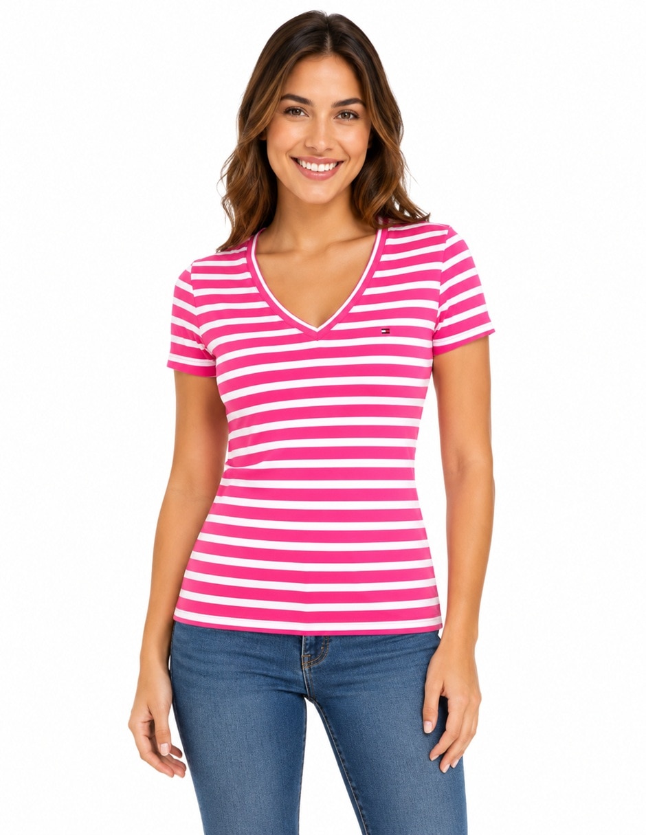Playera manga corta cuello v para mujer