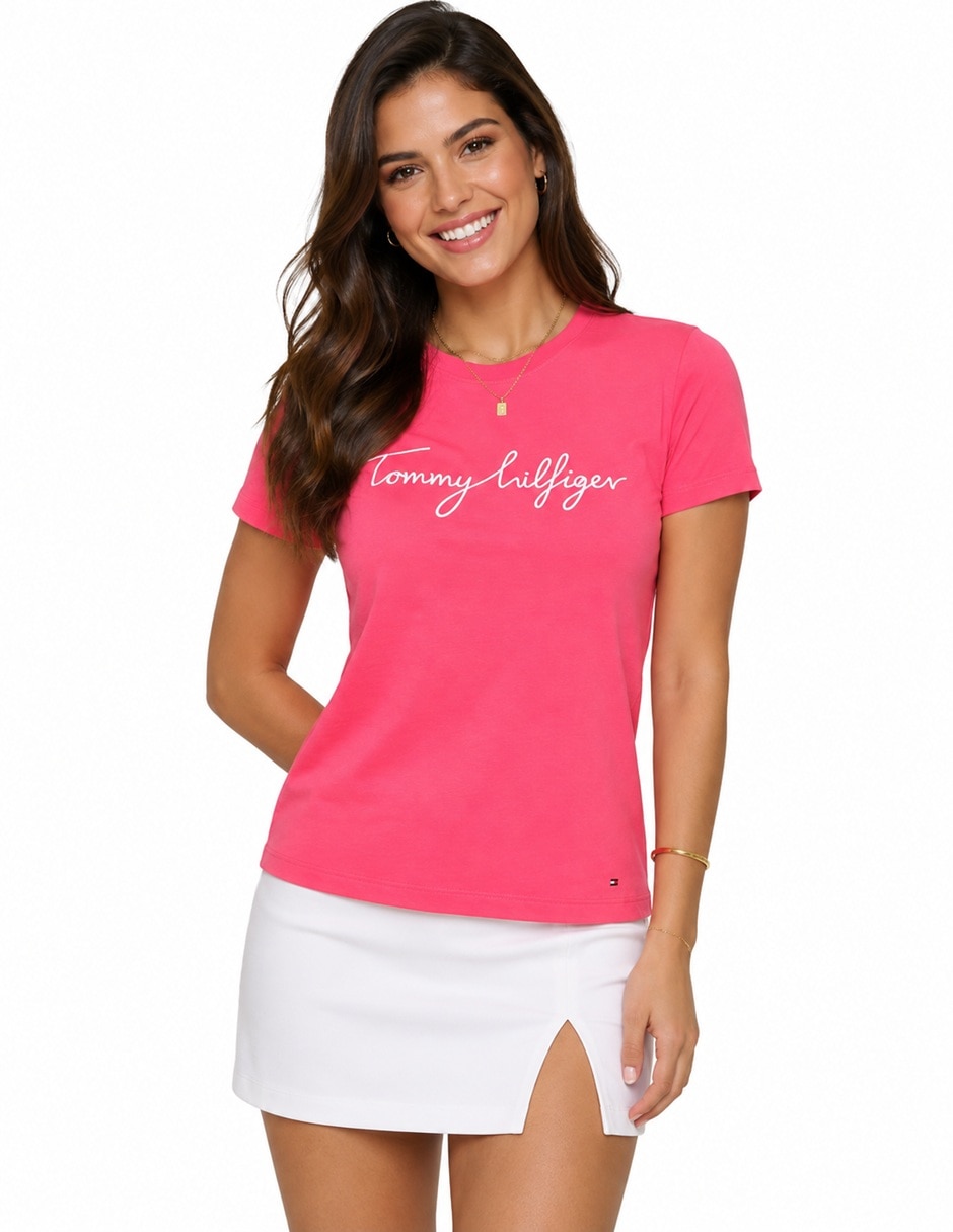 Playera manga corta XW06732 650 TIK cuello redondo mujer
