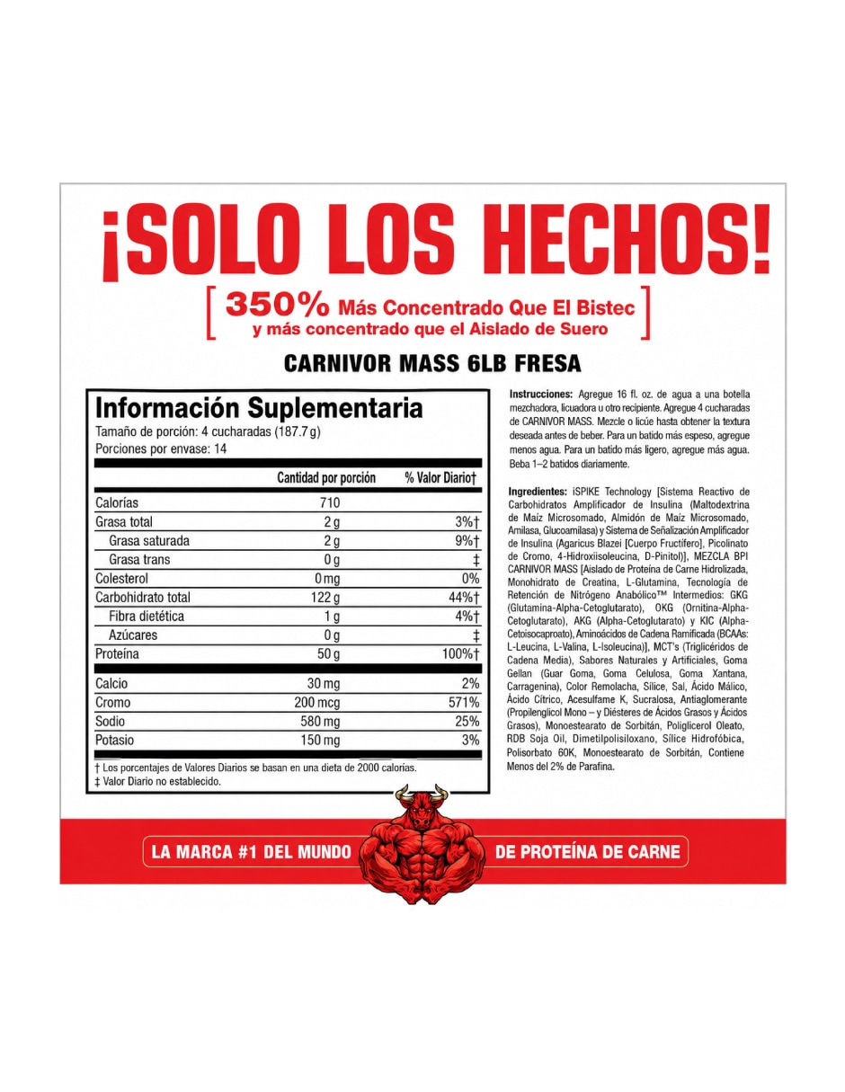 Ganador Carnivor Mass con proteína sabor fresa de 2.6 Kg 2