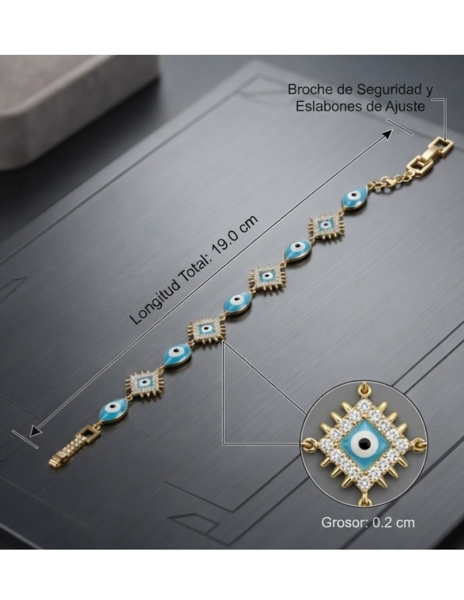 Pulsera CM-TOP de Oro laminado con Zirconia cúbica 14 K Joyeria Juvenil con Diseño de Ojo Turco acabado 6