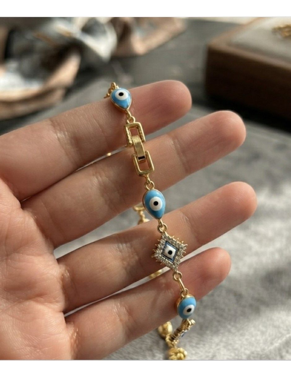 Pulsera CM-TOP de Oro laminado con Zirconia cúbica 14 K Joyeria Juvenil con Diseño de Ojo Turco acabado 4