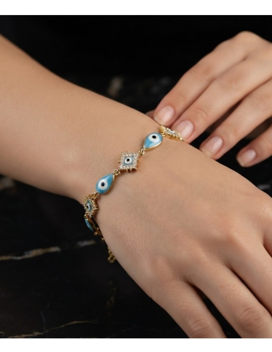 Pulsera CM-TOP de Oro laminado con Zirconia cúbica 14 K Joyeria Juvenil con Diseño de Ojo Turco acabado 3