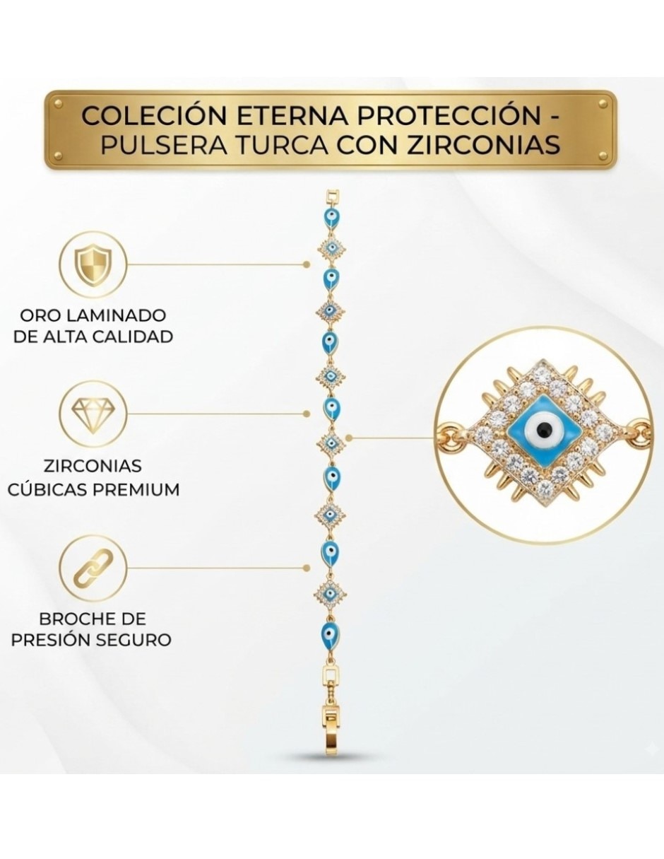 Pulsera CM-TOP de Oro laminado con Zirconia cúbica 14 K Joyeria Juvenil con Diseño de Ojo Turco acabado 2