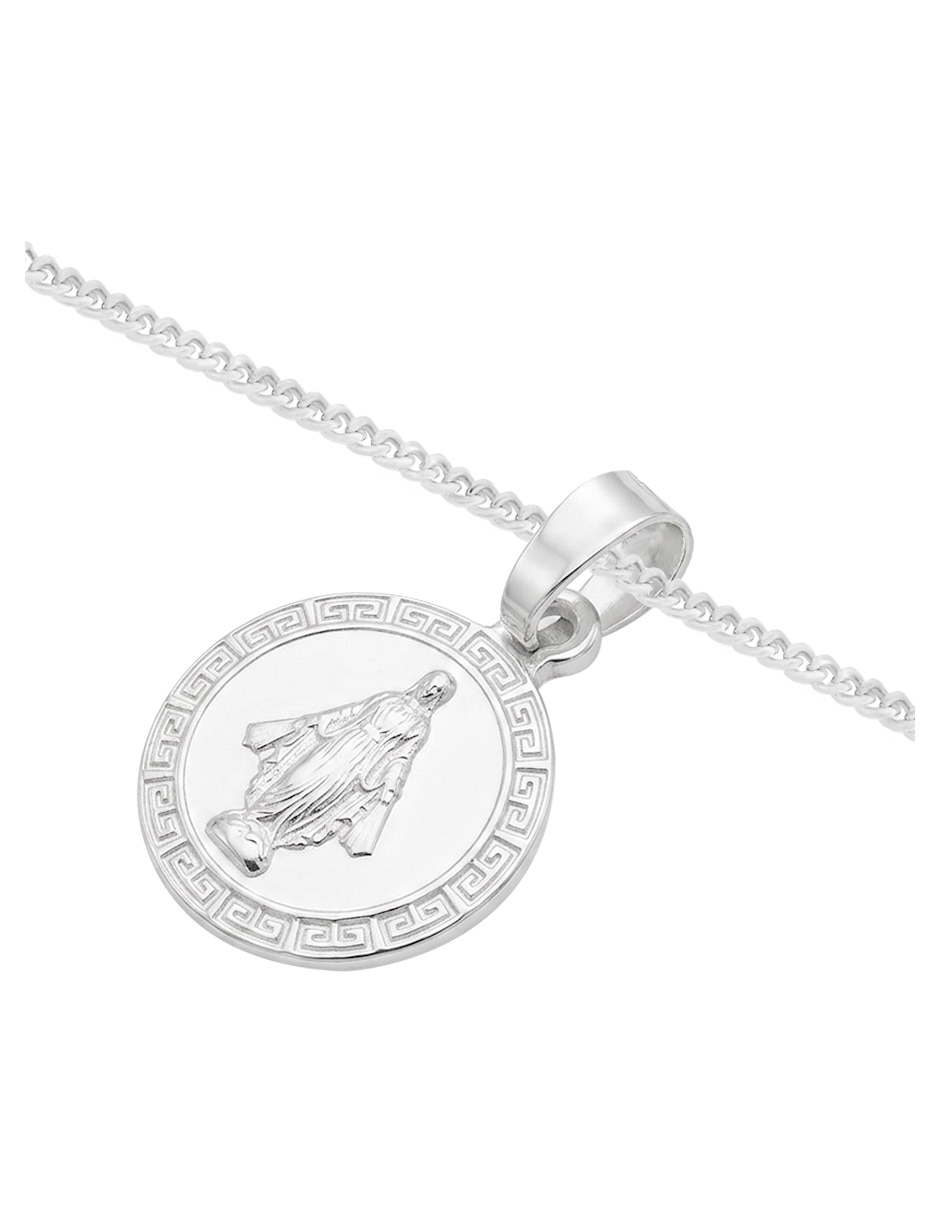 Collar con dije de cadena religioso de plata