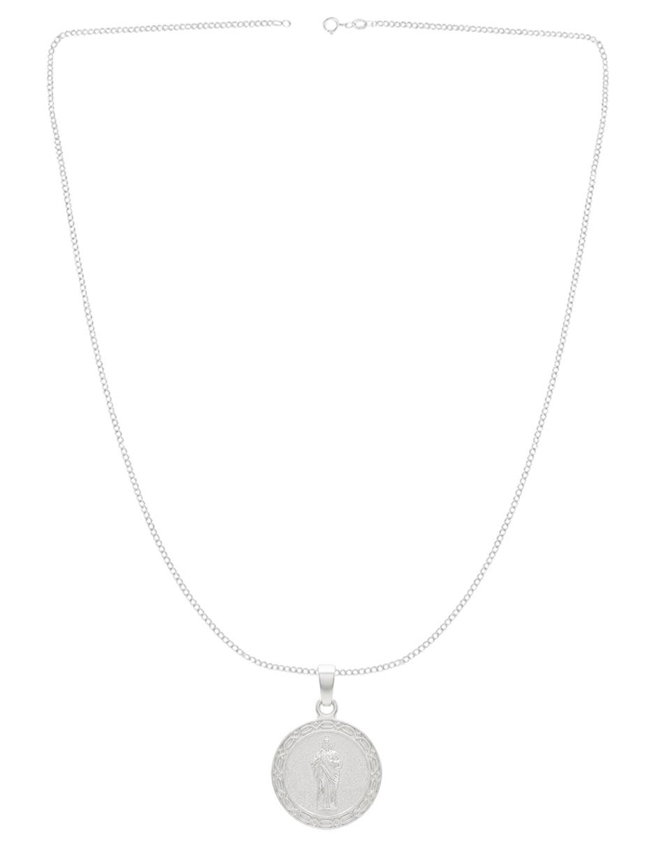 Collar con dije de cadena religioso de plata