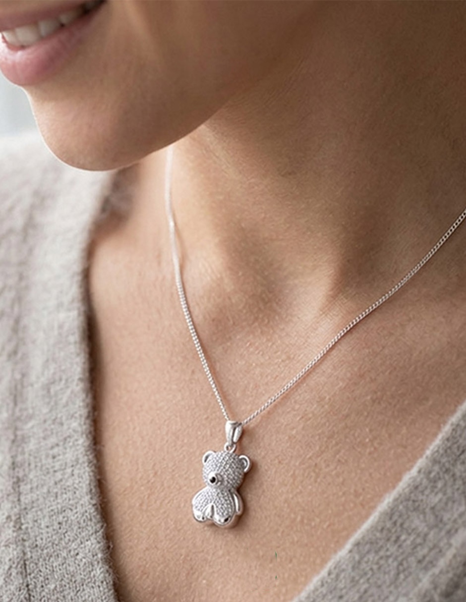 Collar con dije de cadena oso de plata