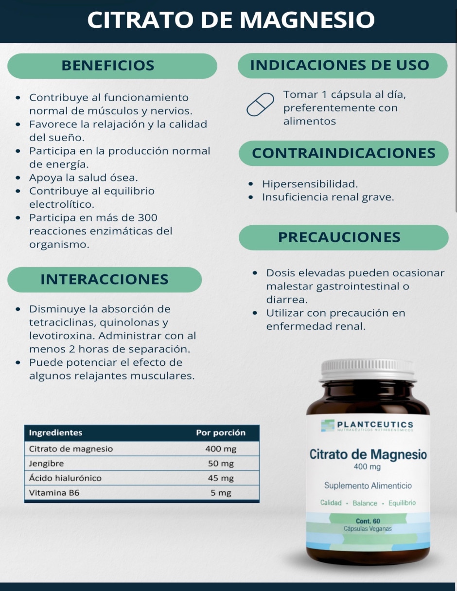 Citrato de Magnesio Alta Pureza con Citrato de Magnesio de 60 cápsulas 2