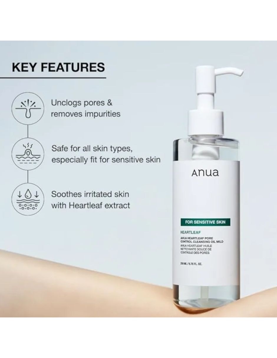 Facial heartleaf pore control cleansing oil mild anua familia para hidratar