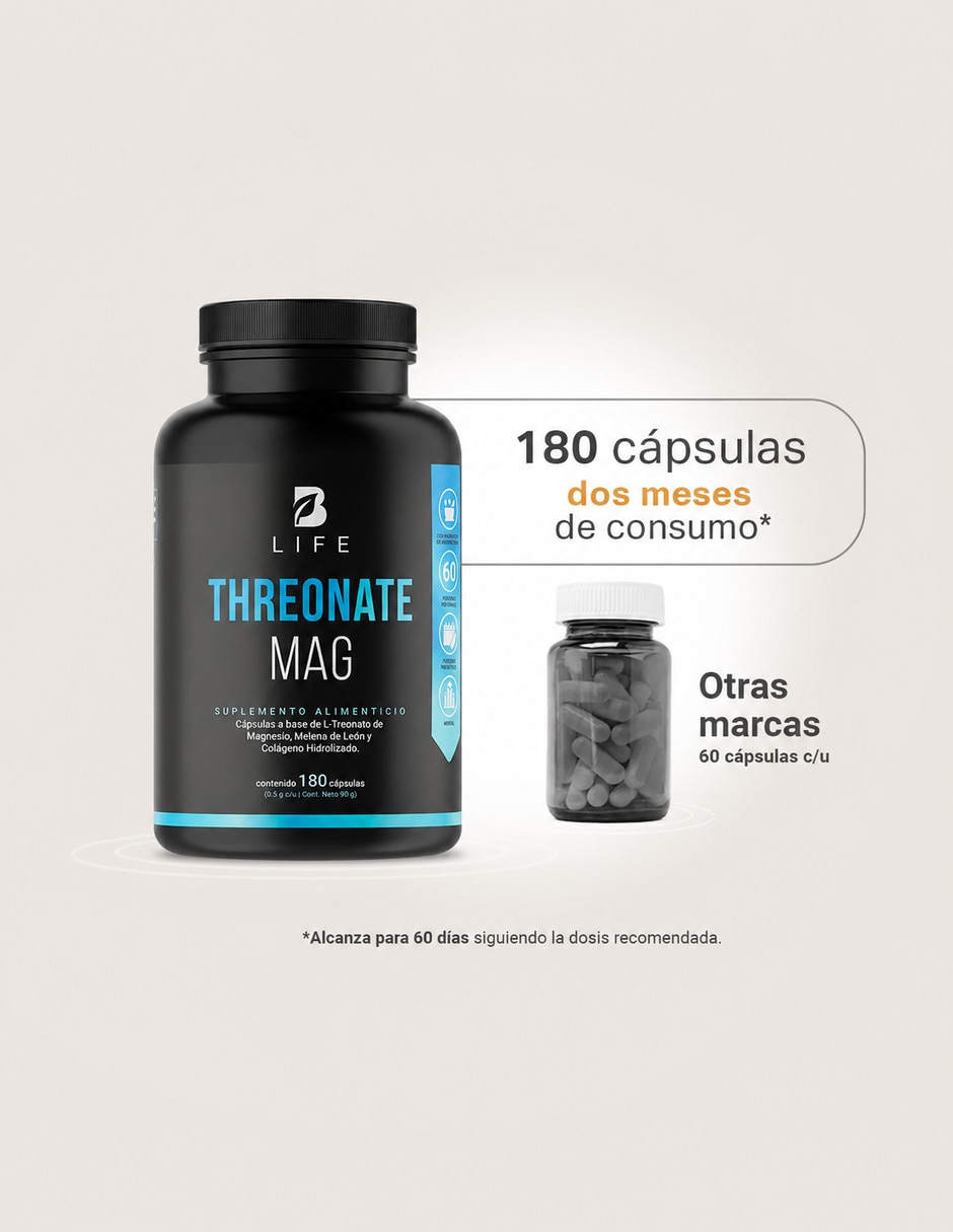Threonate mag Vitamina B LIFE Cápsulas para (si aplica) Unisex 4
