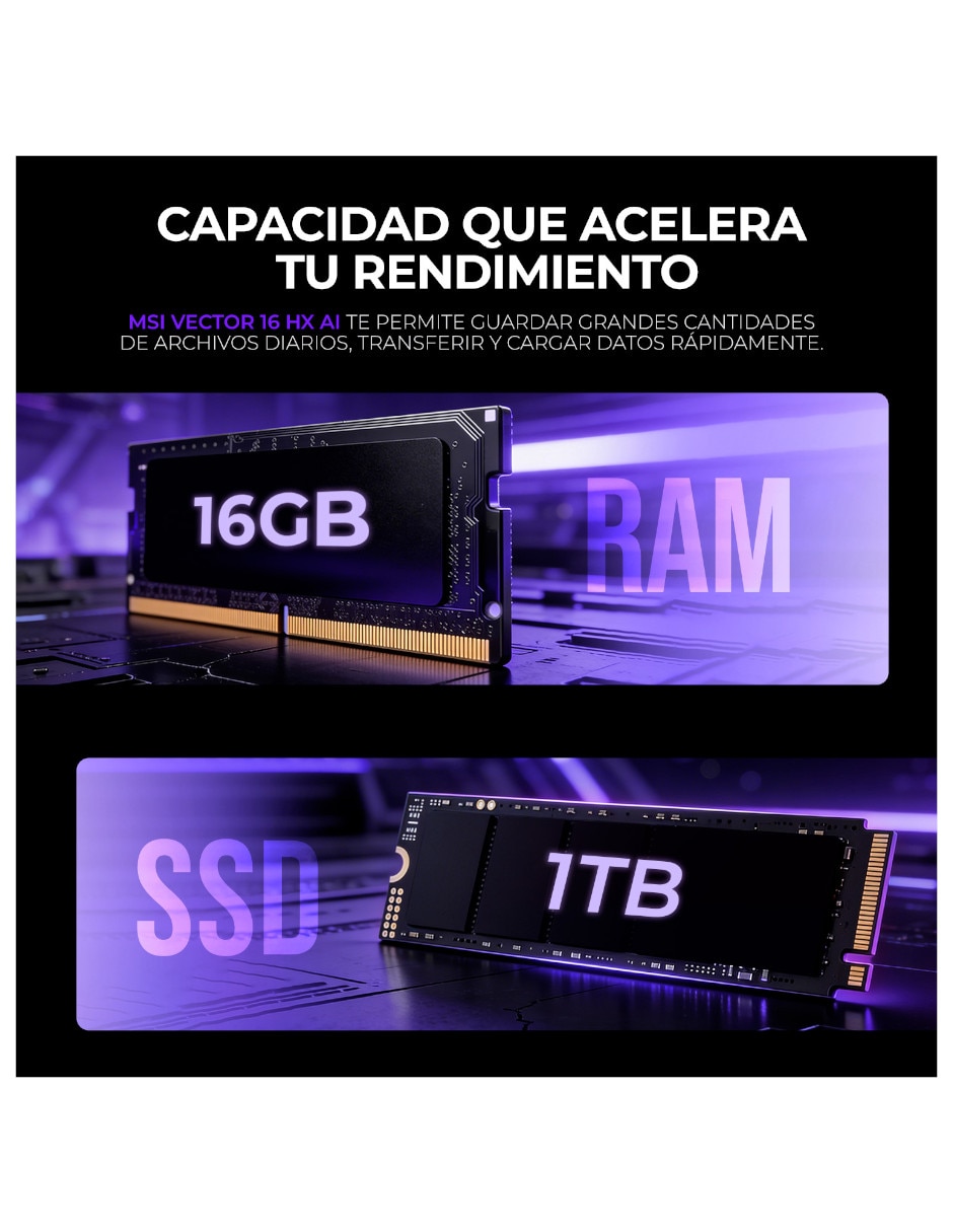 Laptop gamer No VECTOR16HXA2275 16 pulgadas Full HD+ Intel core ultra 7 NVIDIA GeForce RTX 5070 Ti 16 GB RAM No aplica 1 TB 5