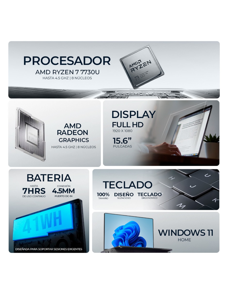 Laptop touch DC15255 15.6 pulgadas Full HD AMD Ryzen 7 Integradas 16 GB RAM 1 TB 8