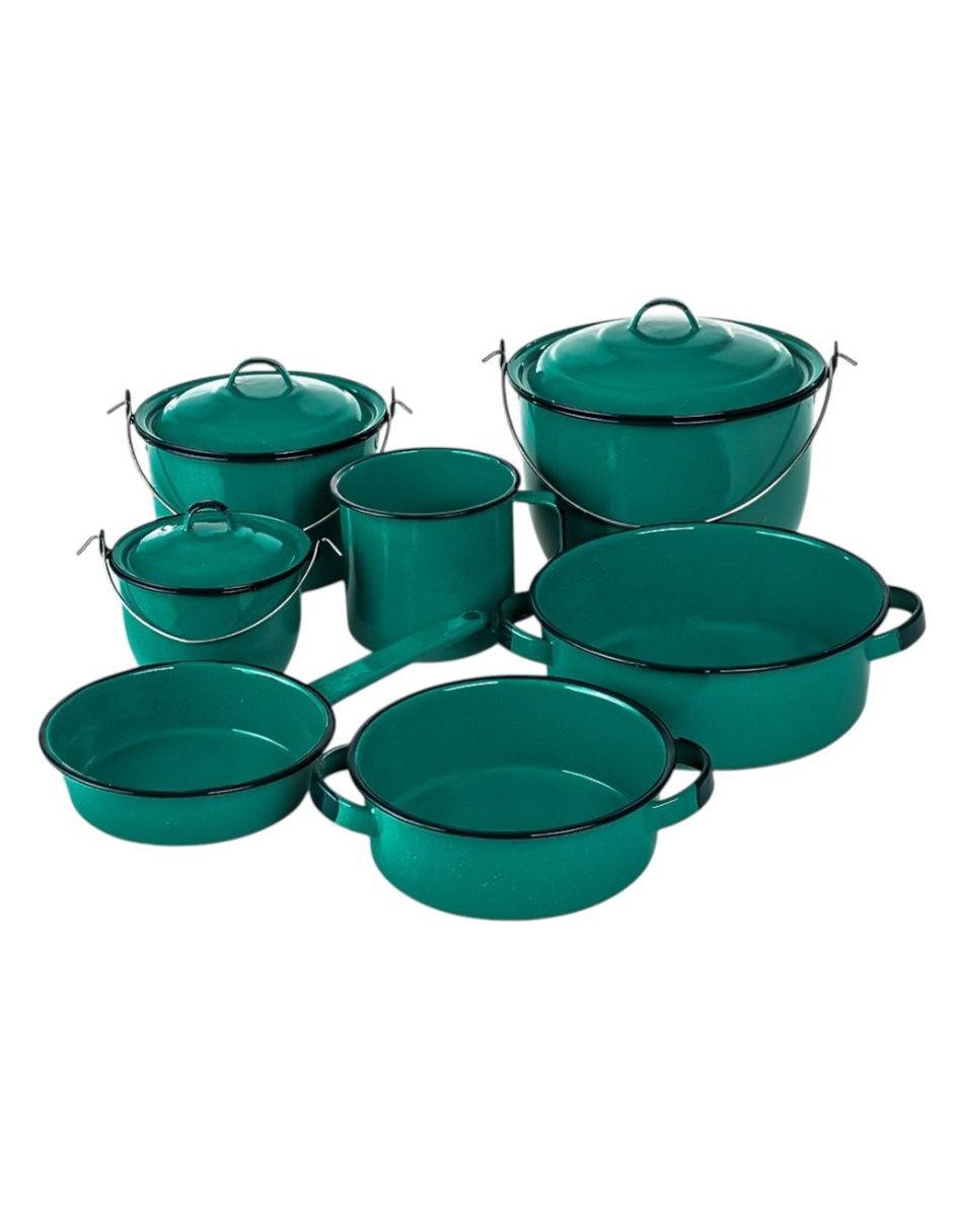 Batería de cocina Bateria Folklore de acero vitrificado 10 piezas Batería de cocina Bateria Folklore de acero vitrificado 10 piezas