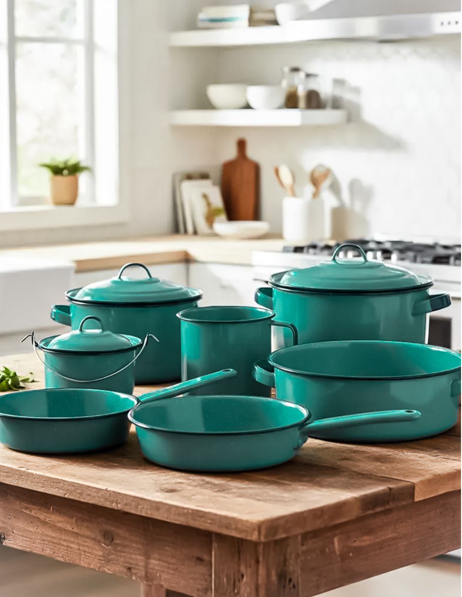 Batería de cocina Bateria Folklore de acero vitrificado 10 piezas 3