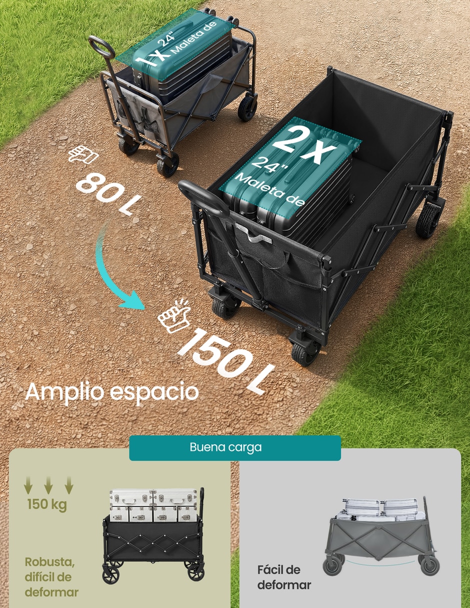 Carrito vagón plegable con capacidad de 150 kg