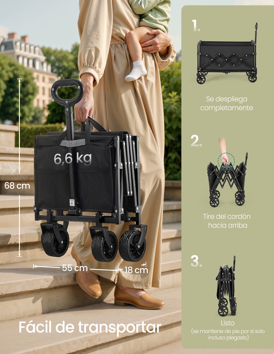 Carrito vagón plegable con capacidad de 150 kg