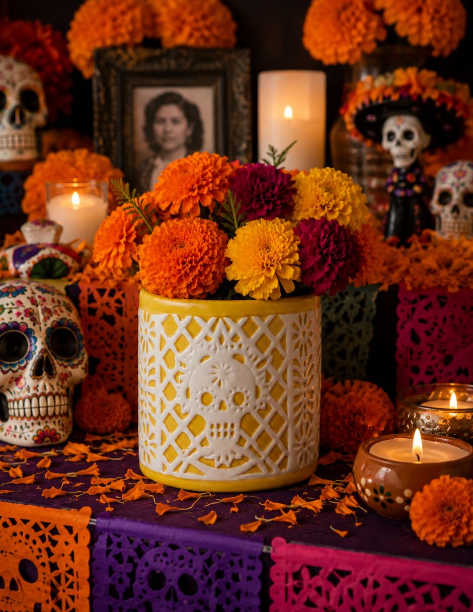 Maceta Nira Dia De Muertos de cerámica