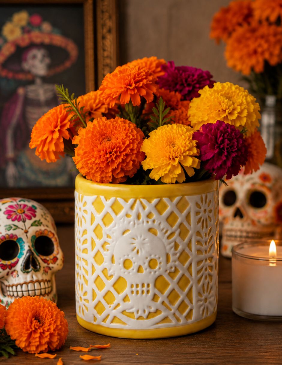 Maceta Nira Dia De Muertos de cerámica