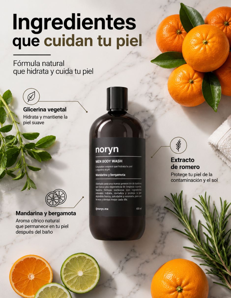Jabón corporal - men body wash/jabón líquido corporal mandarina y bergamota 480 ml mandarina y bergamota noryn