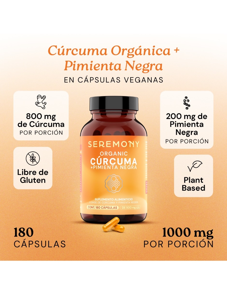 Curcuma + Pimienta negra con curcumina y pimienta de 180 cápsulas 5