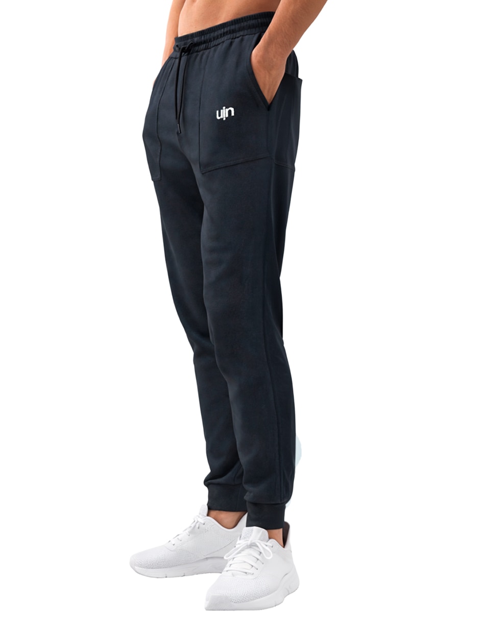 Jogger regular jogger estampado liso con bolsillos para hombre 4