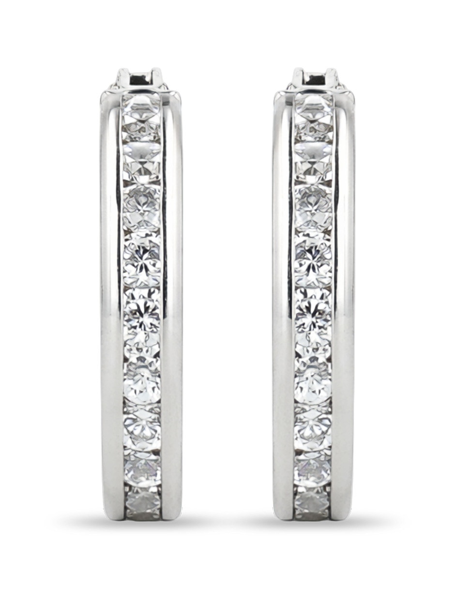 Arracadas de oro blanco 10 k con acabado brillante zirconia Arracadas de oro blanco 10 k con acabado brillante zirconia