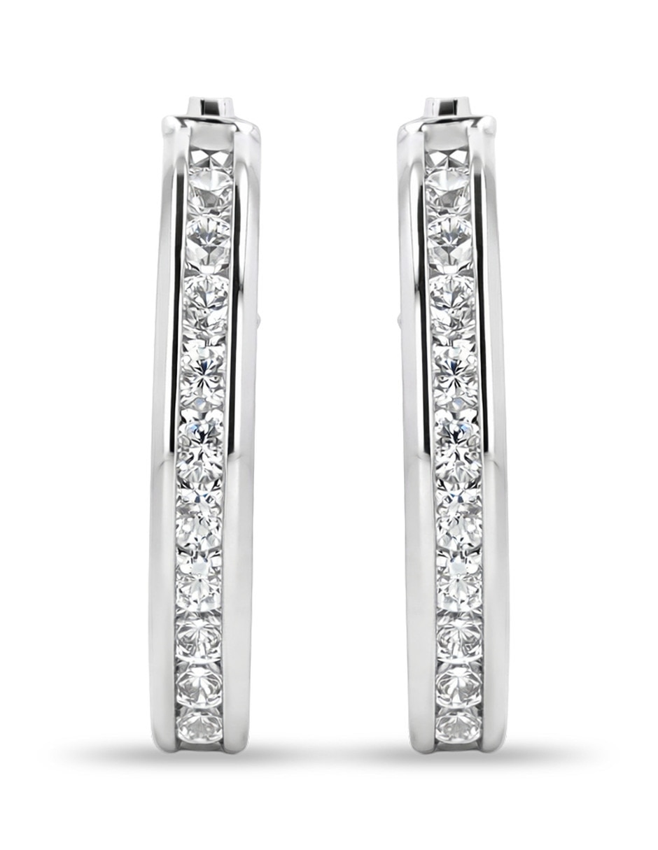 Arracadas de oro blanco 10 k con acabado brillante zirconia Arracadas de oro blanco 10 k con acabado brillante zirconia