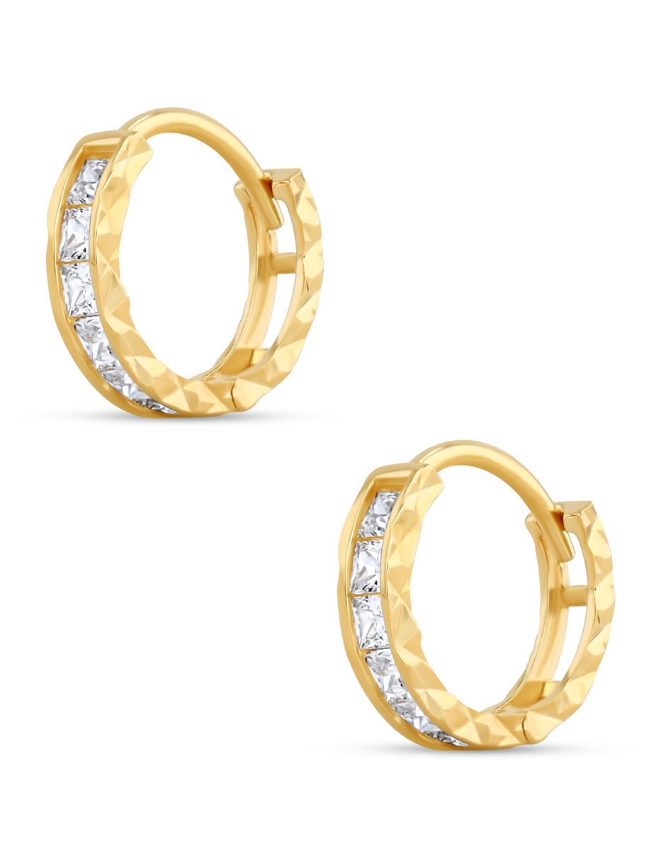 Arracadas de oro amarillo 14 k con acabado brillante zirconia 4