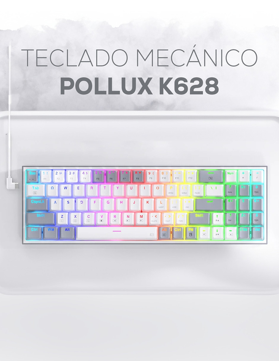 Teclado gamer usb-c qwert español con interruptor lineal (red black) pollux blanco/gris 4