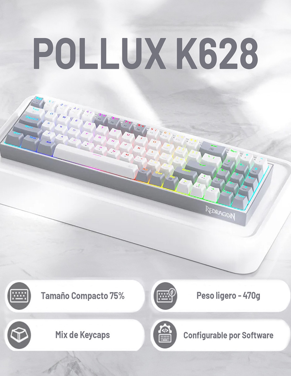 Teclado gamer usb-c qwert español con interruptor lineal (red black) pollux blanco/gris 3