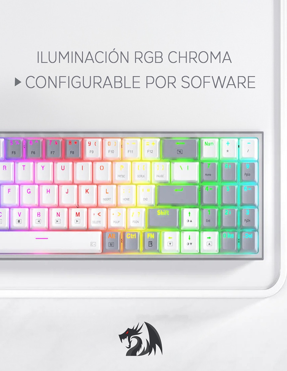 Teclado gamer usb-c qwert español con interruptor lineal (red black) pollux blanco/gris 2