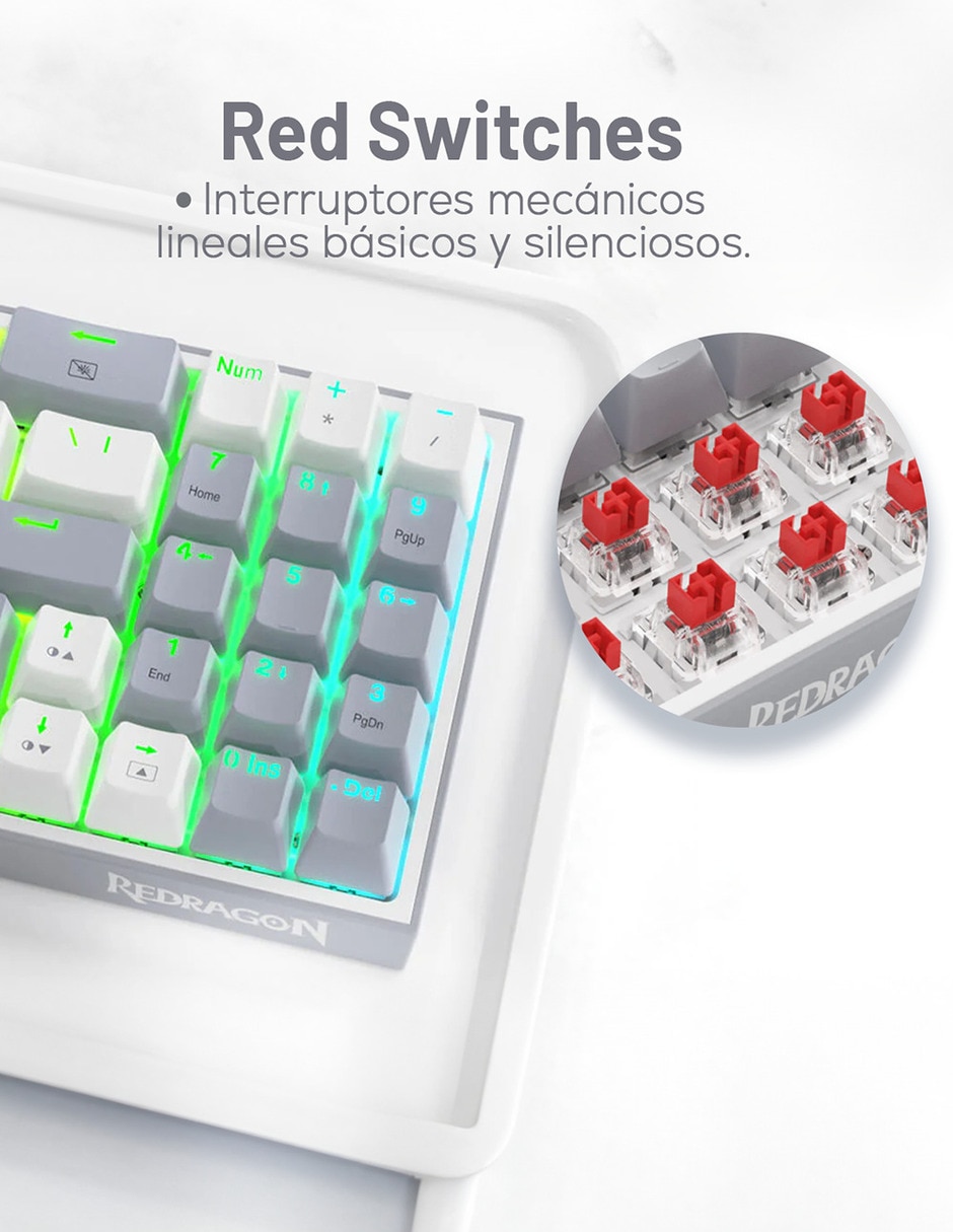 Teclado gamer usb-c qwert español con interruptor lineal (red black) pollux blanco/gris 6