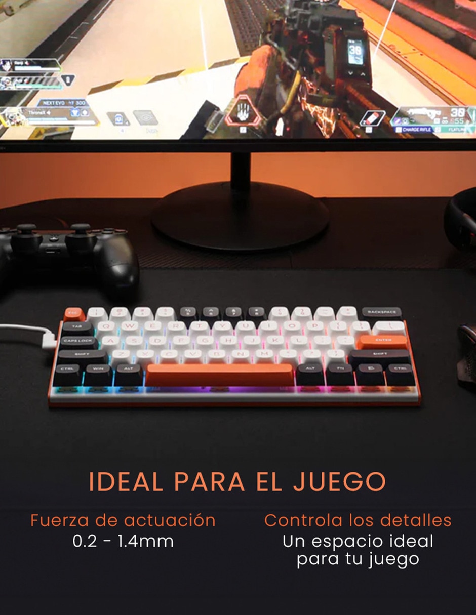 Teclado gamer usb-c qwert inglés con interruptor lineal (red black) fidd k683 2