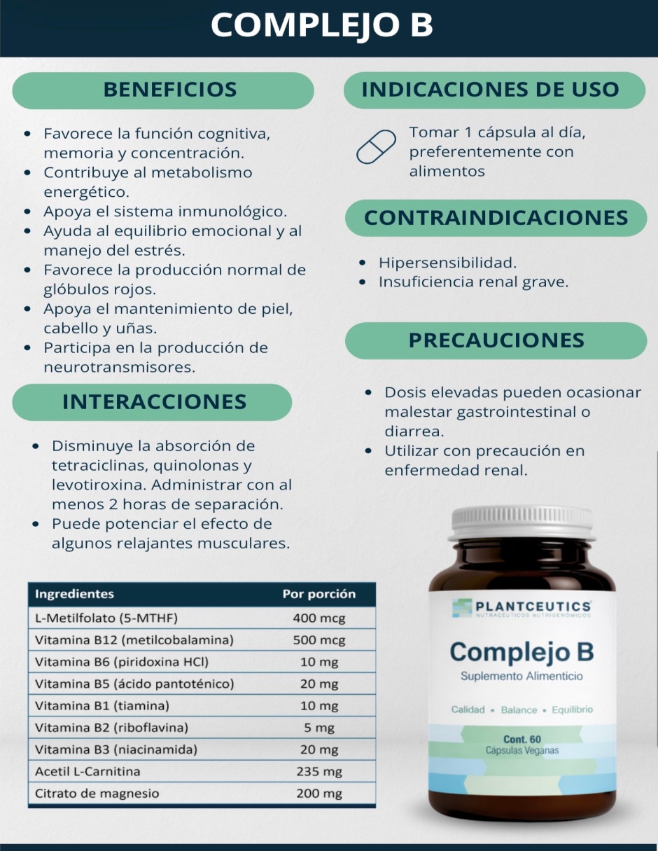 Complejo B Alta Pureza con aminoácidos complejo B y sodio de 60 cápsulas 3